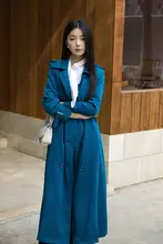 春用 レトロ ダブルボタンのブルー トレンチコート【薄手・女性用・フランス風】