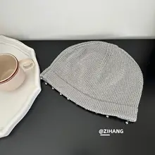 シンプルなニット帽【冬用・フリンジ付き・丸型キャップ】（セットアップ対応）