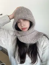 冬用ウール混紡の厚手帽子兼マフラー【した防寒デザイン・バイク用】