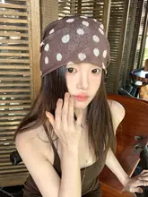 ドットデザインの女性用帽子【夏用・ファッション・廃墟風・クールなギャザー】