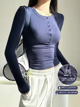 加 fleece ヨガトップス【女性用・ボタン付き・ラウンドネック・ランニング・トレーニング用】