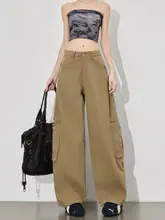 アメリカンカジュアル風ワイドレッグデニムパンツ【ハイウエスト・大きなポケット付き・スリム効果】
