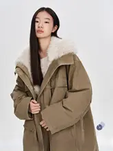 冬の厚手ダウンコート【フード付き・リアルファー襟】