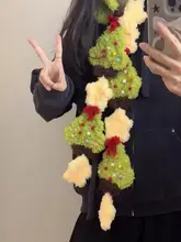 クリスマスツリー柄のアップル毛糸スカーフ【手編み・可愛いギフト】