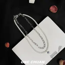 二重重ね着用パールネックレス【メープルリーフペンダント・クレバスデザイン】