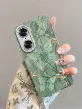 カメラレンズ保護付き Huawei Honor 60用スマホケース【フルカバー・防落落・軽 やかなメッシュ素材・緑系・蝶々デザイン】