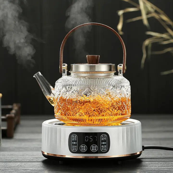 耐熱ガラス製のティーポット【茶水分離・家庭用・持ち手付き】