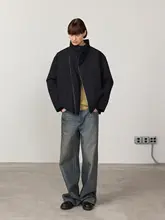 ナノ染料使用の洗い加工コットンウエストミドルゆったりフィットデニムパンツ