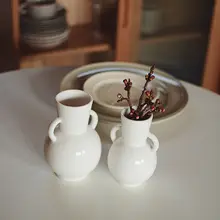 フラワーベース 取っ手付き 純白 花柄 梅 ラナンキュラス ポピー 水仙 インテリア 「Camus say」