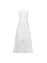 白色のカットフラワー仕立てのノースリーブマキシドレス【シルバーアクセント】