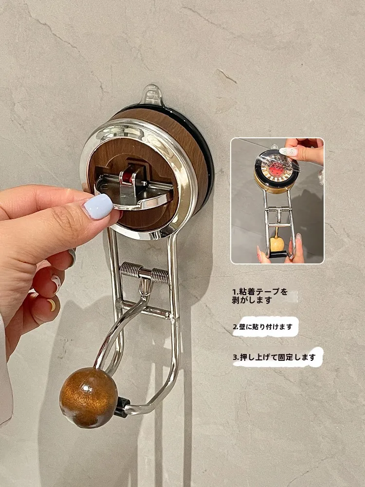 穴あけ不要のステンレスフック：バスルーム収納に最適な吸盤タイプの吊り下げアイテム