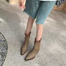 レディース ブラウン レトロイギリス風 ハイヒールショートブーツ【牛革・尖頭・秋冬用】