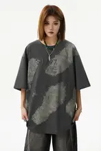 カジュアルなタイダイ染め刺繍入りの短袖Tシャツ【ユニセックス・ルーズフィット・丸首】（セットアップ対応）