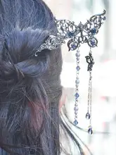 優雅なバラモチーフのビーズ飾りバタフライヘアクリップ