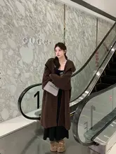 大きな襟のニットカーディガン【女性用・ミディアム丈・フィット】