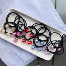 ハートモチーフ透かしデザインヘアゴム【赤・実用的・太めの黒ゴム】