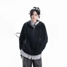 アメリカンビンテージ風 スプレーグラフィックジップアップフード付きカーディガン【ゆったりしたデザイン】