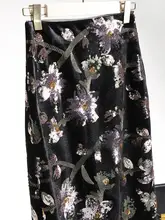 ヴィンテージ風の落ち着き！スパンコール刺繍の中長丈ハイウエストストレートスカート（セットアップ対応）