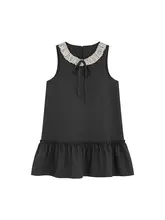 レトロなパッチワークデザインのフリル付きキャミソールミニワンピース【春秋向け・Aライン・シンプル可愛い】