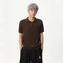 シンプルなポロシャツ【男士用・翻领・ニット・無地】
