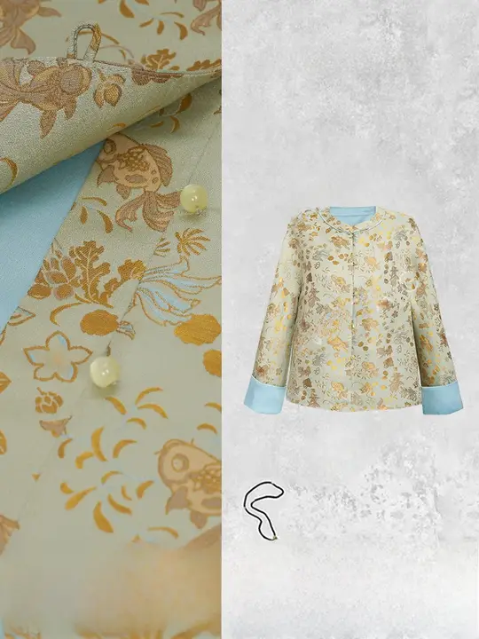 シルク製短外套【新中式・早春デザイン・金魚柄】