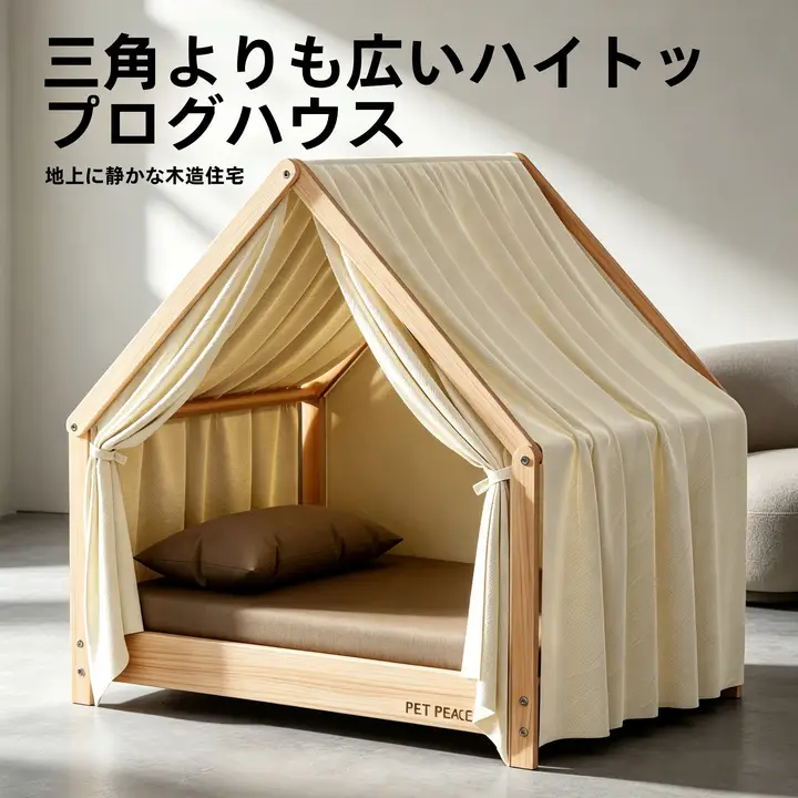半封閉式ウッドペットハウス【犬・猫用テント型・地上離れたデザイン】