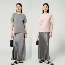 高腰ロングスカート【三醋酸・柔らかい質感・Aライン・女性用】