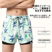 男性用水着【防止恥ずかしさ・ビーチパンツ・水泳キャップ・ゴーグル付き】（セットアップ対応）