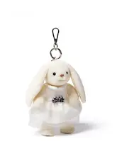 白色ドレスの微笑むウサギのキーホルダー付きぬいぐるみ【バッグチャーム・可愛いデザイン】