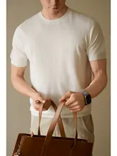 半袖ニットTシャツ メンズ ウール混 ウォッシャブル きれいめ シンプル カジュアル インナー ホワイト 「UADER」