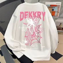 コットン100% カジュアルなクルーネック長袖Tシャツ【蜘蛛の巣デザイン・ユニセックス】