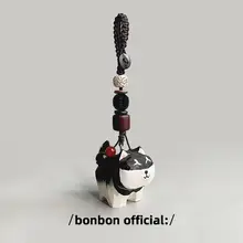 木彫り キーホルダー 手作り 黒柴犬 六字真言 組み紐 ストラップ 車 バッグ チャーム 無事安全 プレゼント