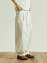 シンプルな白いカジュアルパンツ【男女兼用・ウエストゴム・ワイドレッグ】（セットアップ対応）