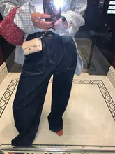 高腰ワイドデニムパンツ【春秋用・深い青色・フィット】（セットアップ対応）