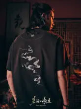 中国風デザインの水洗いできる短袖Tシャツ【純綿・刺繍プリント・男女兼用】