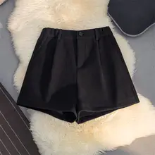 毛織りのウエストゴムショートパンツ【高ウエスト・グレー・ゆったりワイドレッグ】（セットアップ対応）