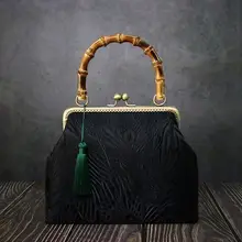 手提げバッグ【竹柄・黒いフェザー・中華風・ハンドメイド・母の日ギフト】