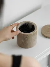 北欧スタイルの石材製収納筒【蓋付き・デスク用装飾品・収納容器】