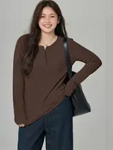 トップス レディース 大きいサイズ ぽっちゃり 長袖 インナー ブラウン 体型カバー 着痩せ おしゃれ