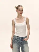 夏用 白色ブラトップ 蝶結びデザインタンクトップ【美式スタイル・二部構成】（セットアップ対応）