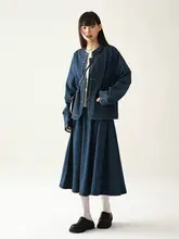 全棉中式盤扣短丈デニムジャケット【春秋用・女性用】（セットアップ対応）