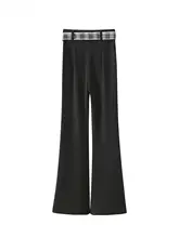 ウェストベルト付き微フレアパンツ【秋用・ブラック・女性用・カジュアル】