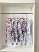 フリル付き不規則デザインのタイダイメッシュキャミソール【夏用・オフショルダー】