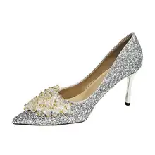 美しいクリスタル装飾のウェディングシューズ【新婦用・疲れにくい・ハイヒール】