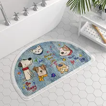 かわいい猫と犬のハーフサークルバスルームマット【滑り止め・吸水性・ケーキベロア】