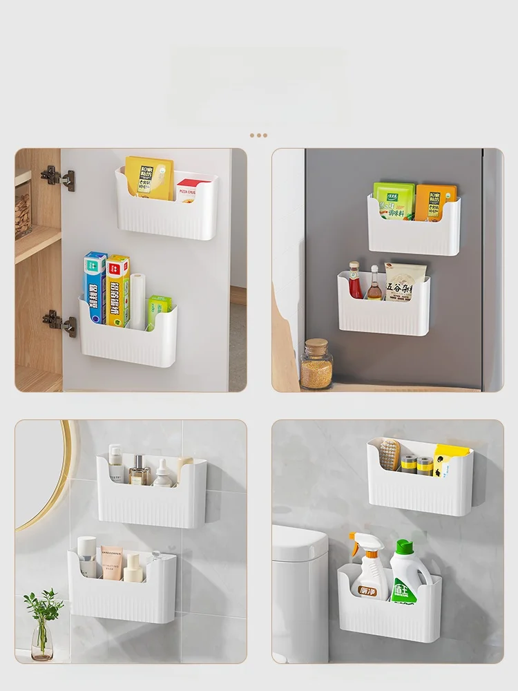 キッチン収納ラック：冷蔵庫側面用の壁掛け式ラップ収納ボックスの実用性と効率性