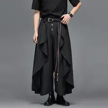 デザイナーの解構スタイル！アバンギャルドな中華風ワイドレッグパンツ【男女兼用・九分丈・極上の柔らかさ】（セットアップ対応）