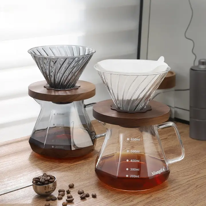 ハンドドリップコーヒーポット ガラス フィルターカップ V60 コーヒー抽出 シェアカップ