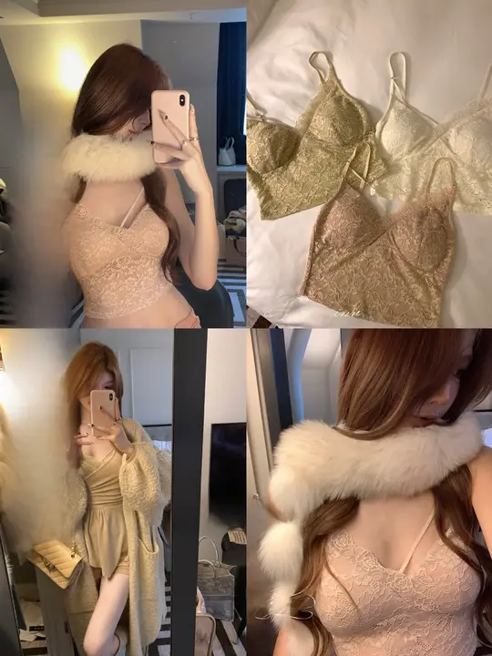 深Vネックレースキャミソール【胸パッド付き・秋冬用・絶妙なデザイン】