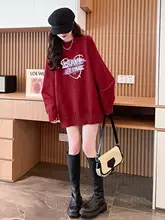 ゆったりサイズのワインレッドセーター【春秋冬用・長袖・ニットトップス】
